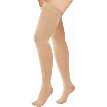 MecTo 1 Pair 15-20mmHg Thigh High Compression Socks Closed Toe Compression Stockings for Women & Men(Beige,L)