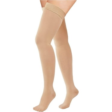 MecTo 1 Pair 15-20mmHg Thigh High Compression Socks Closed Toe Compression Stockings for Women & Men(Beige,L)