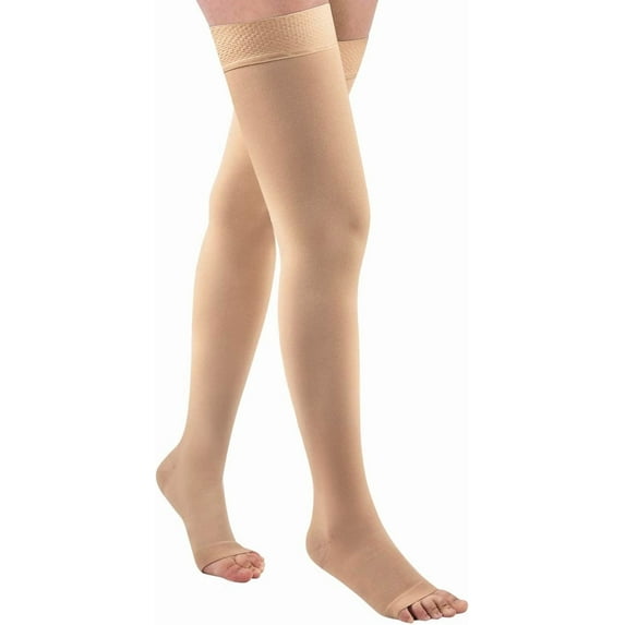 MecTo 1 Pair 15-20mmHg Thigh High Compression Socks Open Toe Compression Stockings for Women & Men(Beige,L)
