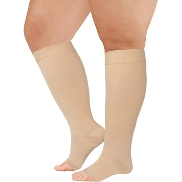 MecTo 1 Pair 20-30 mmHg Extra Wide Calf Knee High Compression Socks Toeless Compression Stockings for Women & Men(Beige,3XL)