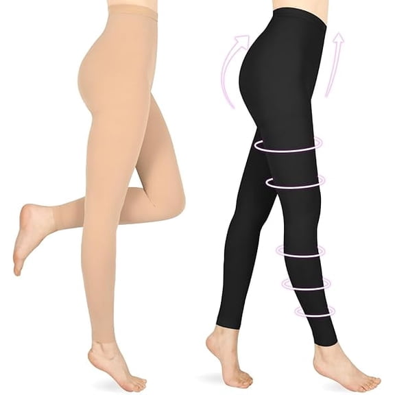 MecTo 2 Pairs 20-30 mmHg Compression Pantyhose Medical Footless Compression Stockings for Women,Pregnant, Teacher, Doctor(Beige+Black,XL)