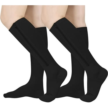 MecTo 2 Pairs Black 15-20 mmHg Closed Toe Zipper Compression Stocking for Women and Men