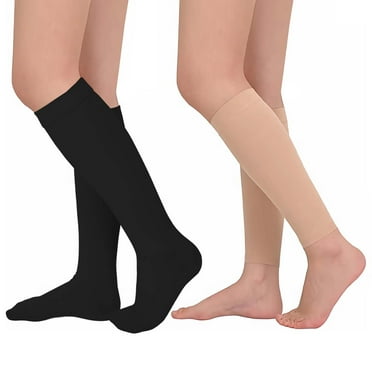 MecTo 20-30mmHg Calf Compression Sleeve Stockings and Plus Size Wide Calf Knee High Compression Socks for Women & Men(1 Black 1 Beige, 3XL)