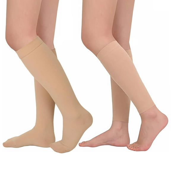 MecTo 20-30mmHg Calf Compression Sleeve Stockings and Plus Size Wide Calf Knee High Compression Socks for Women & Men(2 Beige, 2XL)