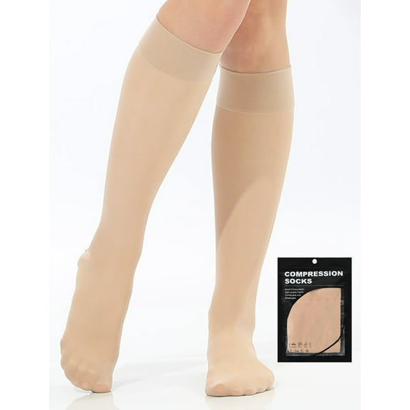 MecTo Closed Toe Sheer Compression Stockings for Women, 15-20 mmHg Knee High Circulation Support Stockings, Graduated Medical Compression Socks for Travel, Flight