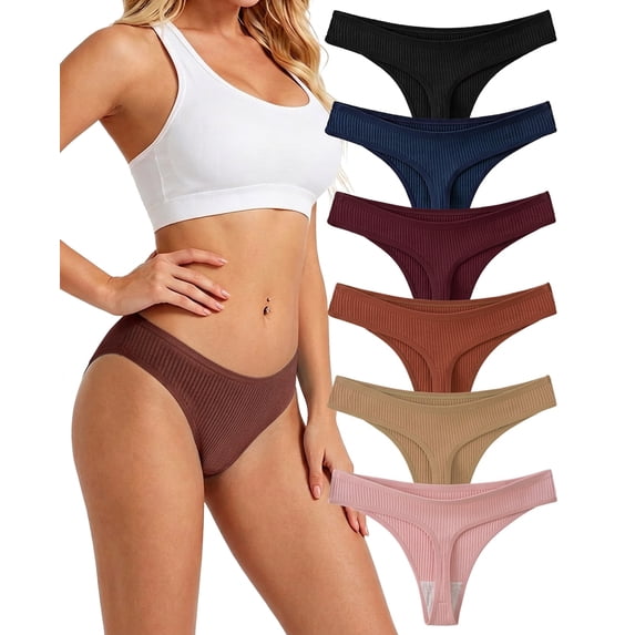 MecTo Cotton Thongs for Women, Womens Thongs Bikini Low Rise Thong Panties, No Show Underwear, 6-Pack
