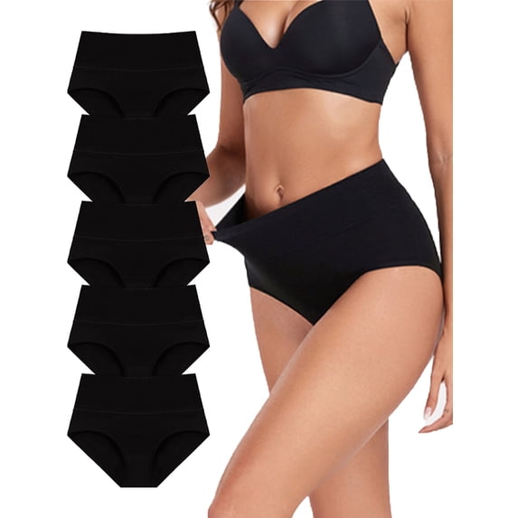 MecTo Cotton Underwear for Women , High Waist Panties Full Coverage Period Underwear, 5-Pack, Size M