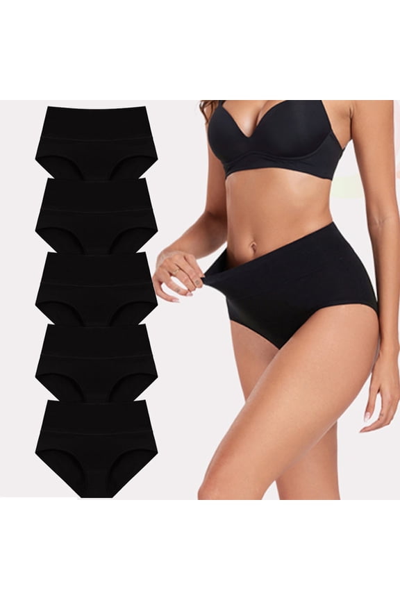 Women’s Cotton Panties, High Waist Full Coverage Underwear, 5-Pack, Size L