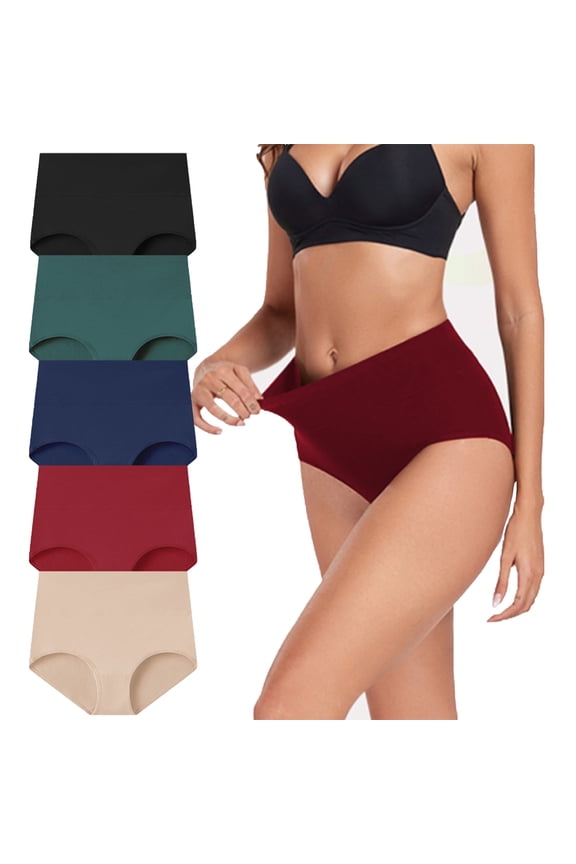 Women's Cotton Panties Underwear Briefs High Waisted High Cut Full Coverage, Multicolored 5-Pack