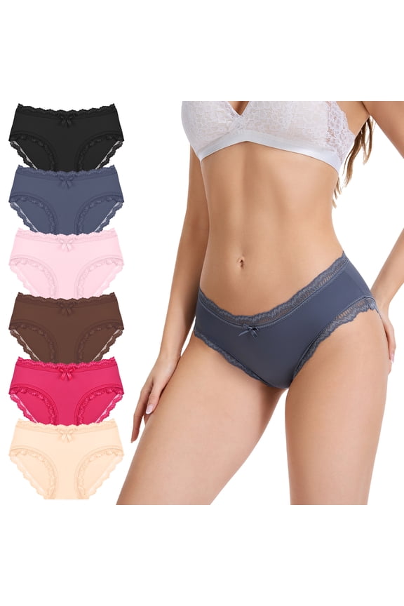 Lace Underwear for Women 6 Pack, Lace Hipster Panties Soft Breathable Cheeky Bikini S-XL