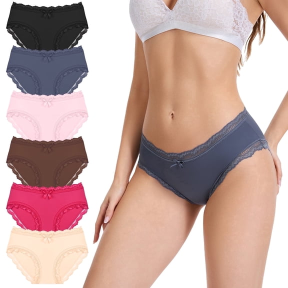 MecTo Lace Underwear for Women 6 Pack, Hipster Panties Soft Breathable Cheeky Bikini S-XL