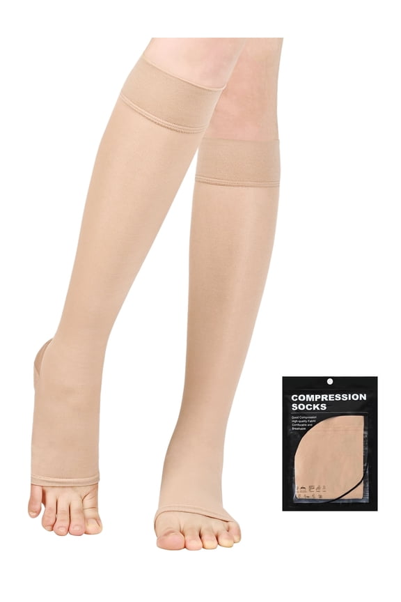 Open Toe Sheer Compression Stockings for Women, 15-20 mmHg Knee High Circulation Support Stockings, Graduated Medical Compression Socks for Travel, Flight
