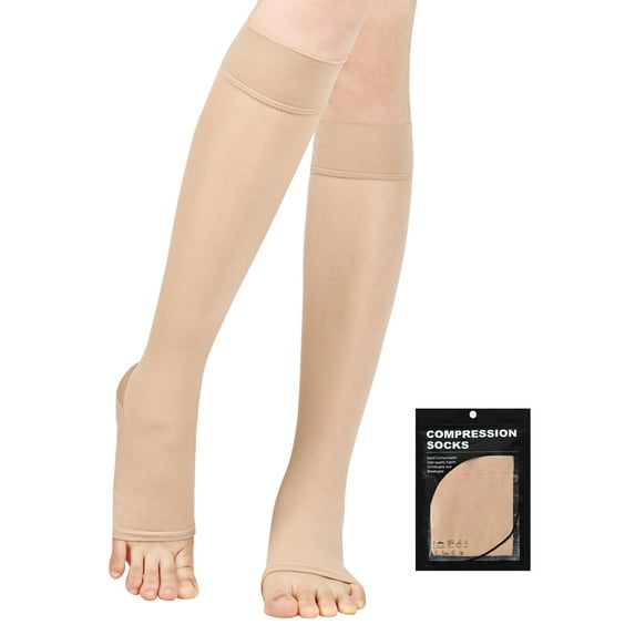 MecTo Open Toe Sheer Compression Stockings for Women, 15-20 mmHg Knee High Circulation Support Stockings, Graduated Medical Compression Socks for Travel, Flight