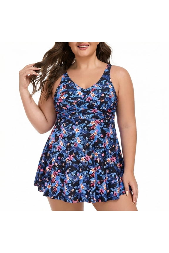 Women's Swimsuit Plus Size 2 Piece Tankini Set High Waist Tummy Control Bathing Suit with Swim Skirt