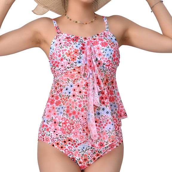 MecTo Women’s Two Piece Flower Prints Bathing Suit High Waisted Tummy Control Skirt Swimwear Bikini Set