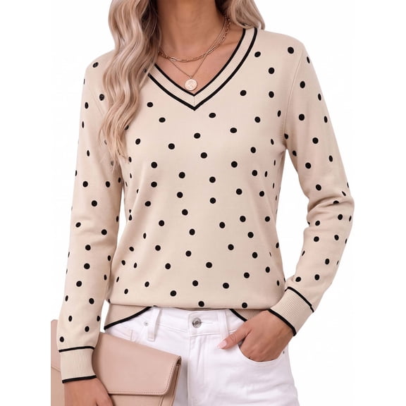 MecTo Sweaters for Women V Neck Polkadot Pullover Shirt Lightweight Sweaters Knit (Women's)