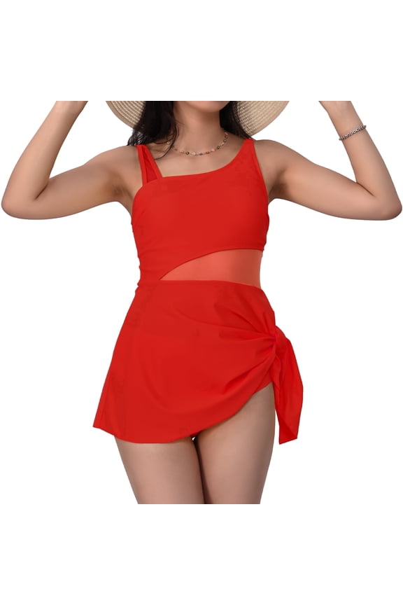 Bathing Suit for Women Swimsuit Dress Two-Piece Slimming Bathing Suit with Full Coverage Tummy Control & Tie-Knot Skirt