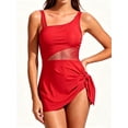 thumbnail image 1 of MecTo Women's Swimsuit 2 Piece Swim Suit High-Waisted Tummy Control Bathing Suit Tie Knot Skirt Top with Triangle Bottom Tankini Sets Red S, 1 of 8