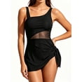 thumbnail image 1 of MecTo Women's Tankini Set Tummy Control Swimsuit 2 Piece High-Waisted Triangle Bottom Tie Knot Swim Skirt Black S, 1 of 8