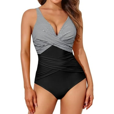 MecTo One Piece Swimsuit Retro Ruched Swimwear for Women, Tummy Control Shapewear Bathing Suit S-XL