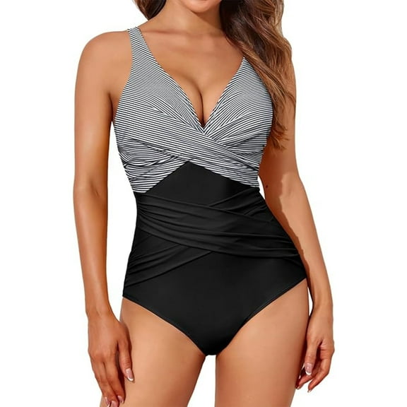 MecTo Swimsuit for Women One Piece Tummy Control Bathing Suit for Women, Retro Ruched Push up Bra Swim Suit