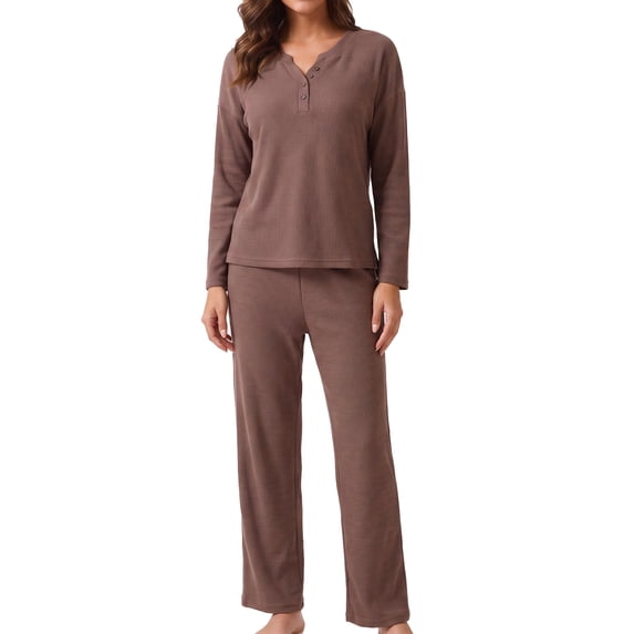 MecTo Sleepwear Henley Neck Waffle Knit, Pajamas Set (Women's)
