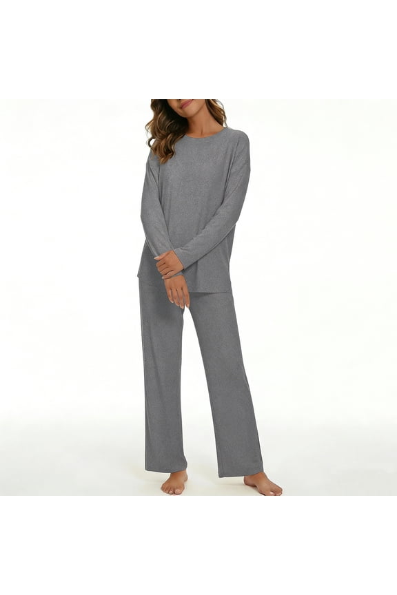 Women Pajamas Sets, Lady Oversize Comfy Solid Long-Sleeved PJ, 2 piece, Size M