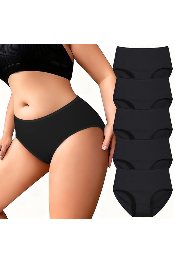 Womens Cotton Underwear 5 Pack, Cotton Briefs Stretch Full Coverage Breathable Ladies Panties Plus Size