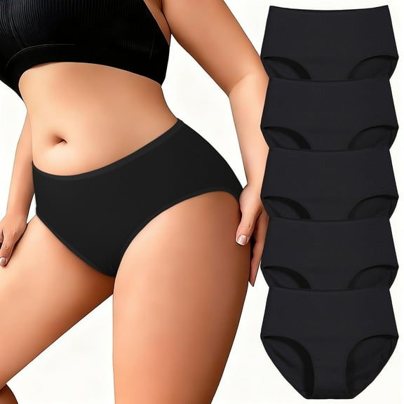MecTo Underwear for Women Plus Size Stretch Cotton Briefs High Waisted Full Coverage Breathable Brief Panties 5 Pack