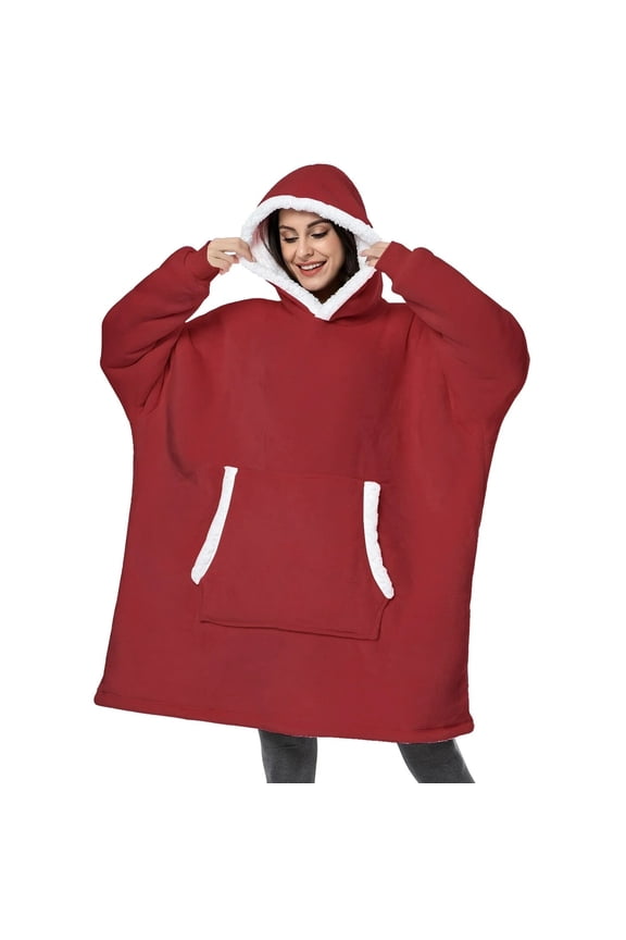 Wearable Blanket Hoodie Women’s Day Gift, Oversized Sherpa Fleece Blanket Sweatshirt with Sleeves & Pocket