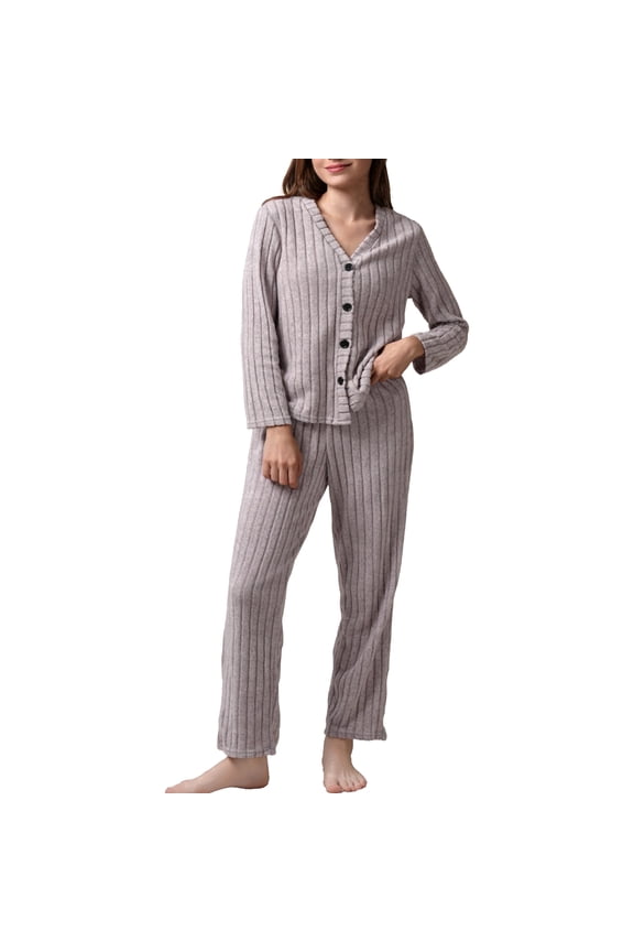 Women Pajamas Sets, Lady Button Down Shirts and Wide-Leg Pant with Pockets PJ, 2 piece, Size M