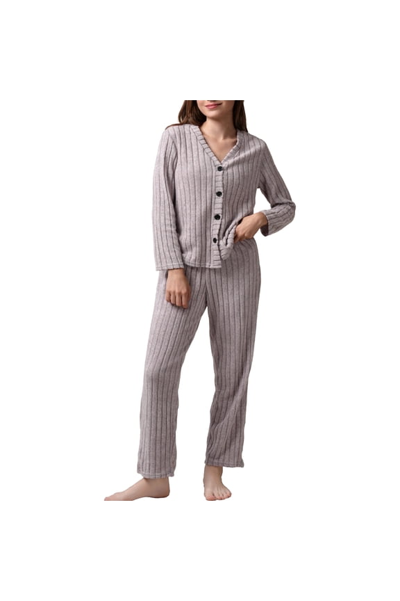 Pajamas for Women Sets Lady 2 Piece Knit V-neck Cardigan Long -Sleeves Suit Pj Sets Women’s Day Gift