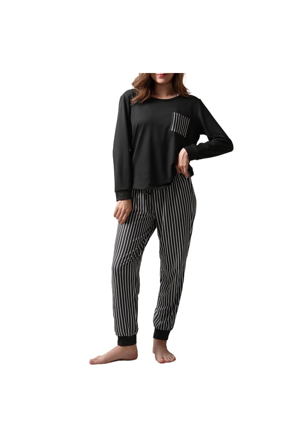 Women Pajamas Sets Soft Pj Set Long Sleeve Top with Long Pants Sleepwear 5 Piece Lounge Set
