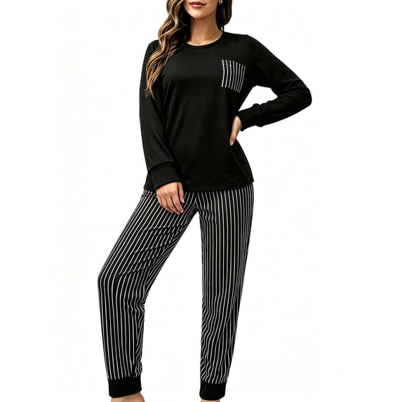 MecTo Sleepwear Casual Striped with Chest Pocket, Pajamas Set (Women's)