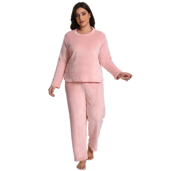 MecTo Plus Size Sleepwear Flannel Long Sleeve Pajama Set (Women's), Pink (1-Pack)