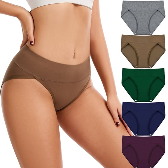 MecTo Women's Cotton High Cut Underwear 5 Pack Soft Breathable French Cut Panties