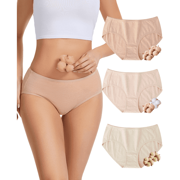 MecTo Natural Colored Cotton Underwear for Women, 3-Pack Dye-Free Skin-Friendly Briefs Breathable Ladies Panties
