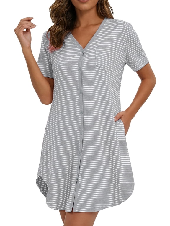 Sleepwear Button Down with Pockets Cotton, Nightgowns (Women's)
