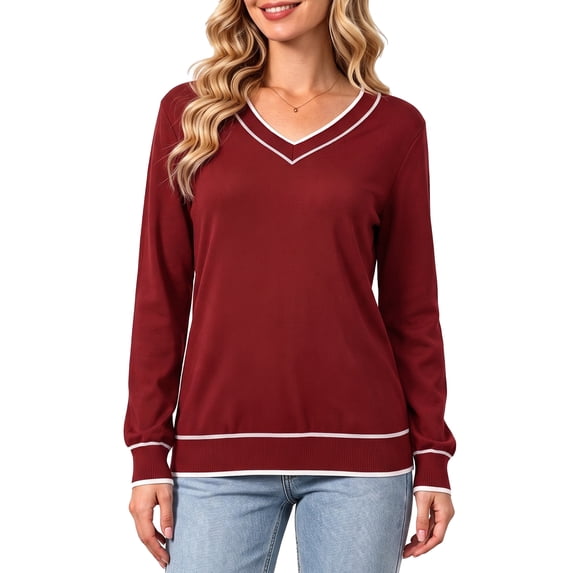 MecTo Sweaters for Women Long Sleeve Casual Solid V Neck Knit Fall Lightweight Sweaters (Women's)