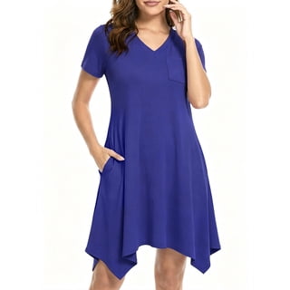 MecTo Women's Nightgown with Pockets, Soft V-Neck Short Sleeve Sleep Dress, Irregular Hem Stretchy Lounge Sleepwear Casual Nightshirt Beach Cover Up for Women