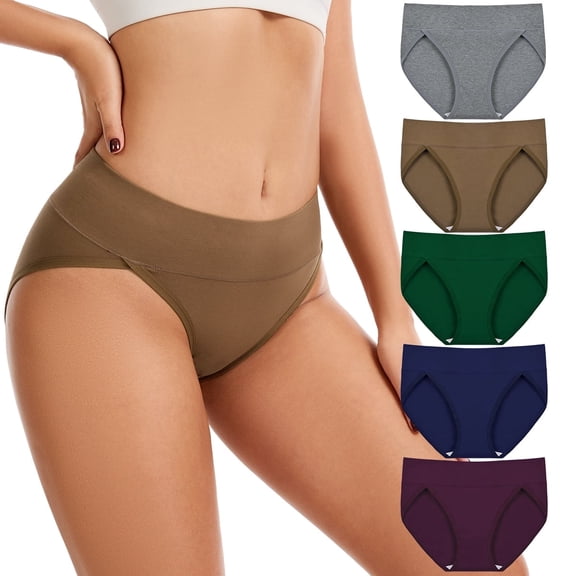 MecTo Women's High Cut Panties 5 Pack Cotton Underwear Soft Breathable French Cut Hipster
