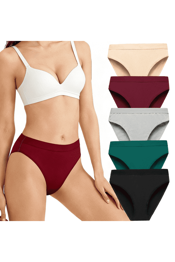 Womens Cotton Underwear High Cut Briefs Wicking Stretch Bikini Hipster High Waisted Ladies Panties 5 Pack