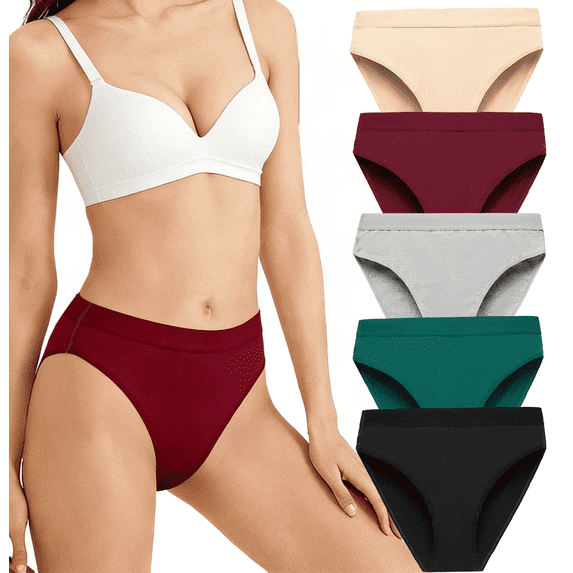 MecTo Womens Cotton Underwear High Cut Briefs Wicking Stretch Bikini Hipster High Waisted Ladies Panties 5 Pack