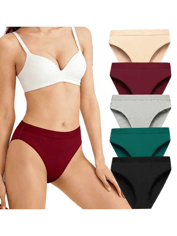 Womens Cotton Underwear High Cut Briefs Wicking Stretch Bikini Hipster High Waisted Ladies Panties 5 Pack