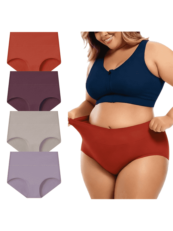 Womens Cotton Underwear Plus Size 4 Pack, Tummy Control Panties High Waisted panties Ladies Panties
