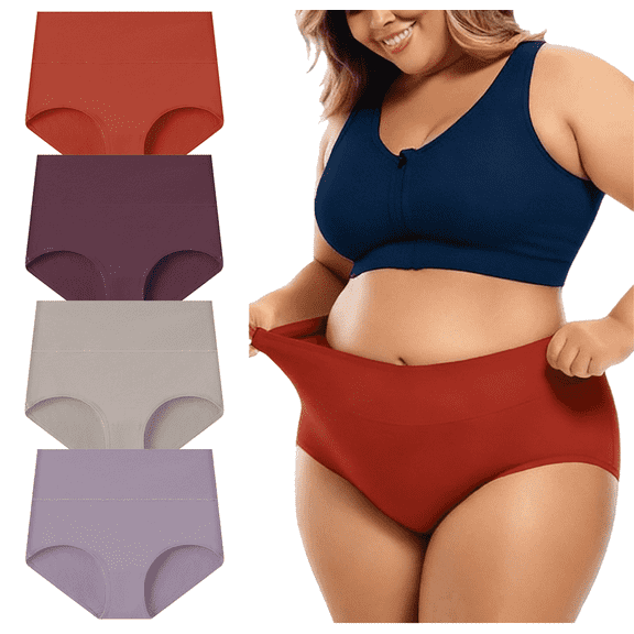 MecTo Womens Cotton Underwear Plus Size 4 Pack, Tummy Control Panties High Waisted panties Ladies Panties