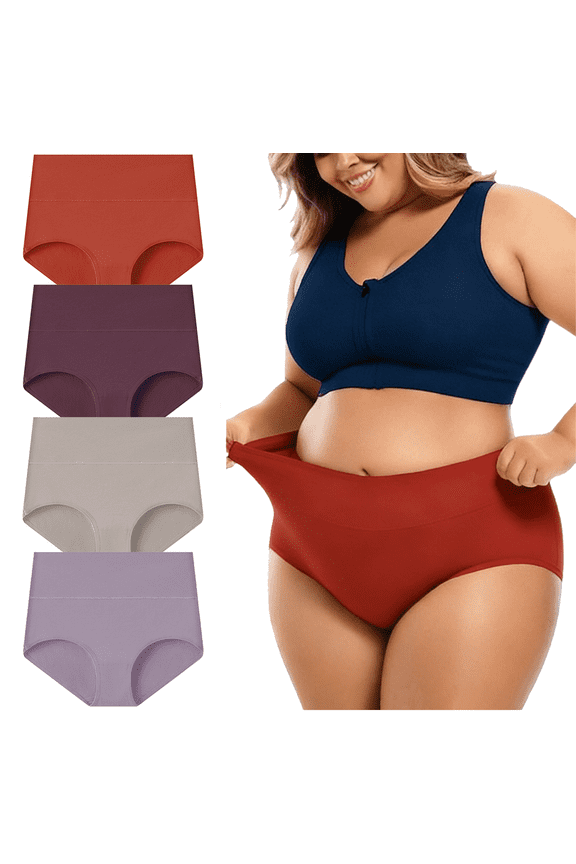 Womens Cotton Underwear Tummy Control Panties High Waisted panties Full Coverage Ladies Panties 4 Pack