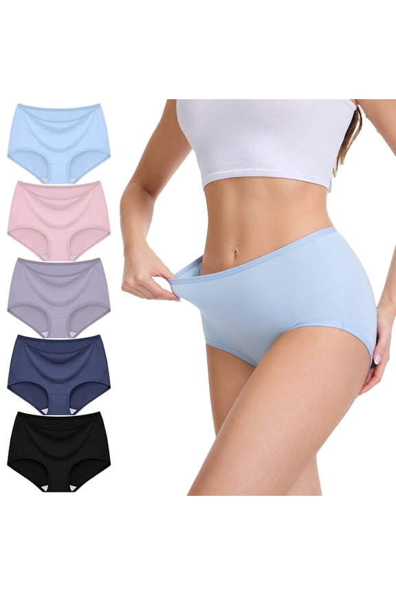 Womens Modal Underwear 5 Pack High Waist Briefs Breathable Full Coverage Ladies Panties