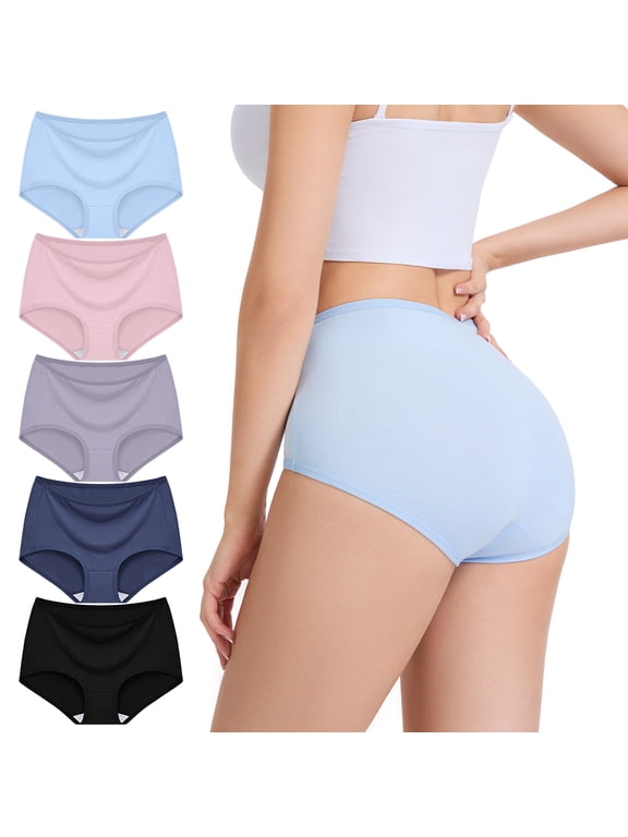 Womens Modal Underwear 5 Pack High Waist Briefs Breathable Full Coverage Ladies Panties