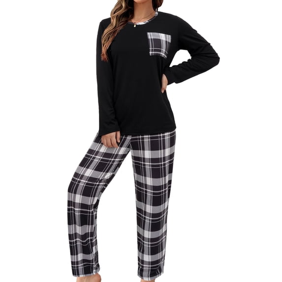 MecTo Sleepwear Casual Plaid with Chest Pocket, Pajamas Set (Women's)